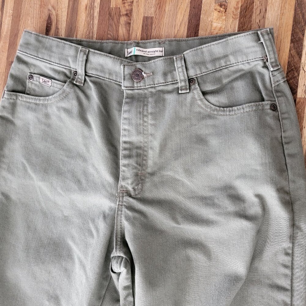 Lee Relaxed Straight Leg High Waisted Army Green Denim Pants - Picture 3 of 12